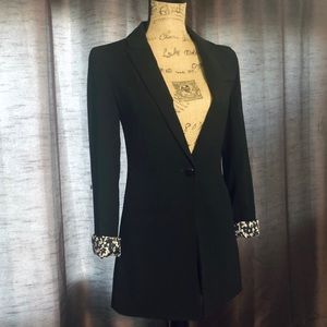 Stunning Long Black Coat/Blazer w/ floral lining!
